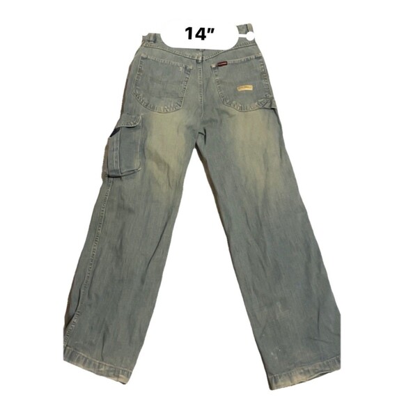 VTG Y2K FUBU The Collection Cargo Pants Blue Jean Denim Baggy Loose  Fit KIDS 16 - Picture 7 of 10